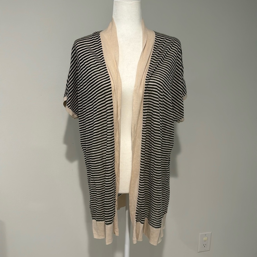 LOFT Cream and Black Striped Cardigan Sweater